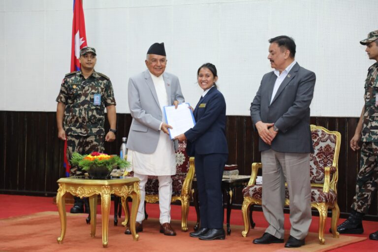 National Child Advocates Council Member, Prekshya Adhikari Presenting the Issues of Children with Hon. President of Nepal on the occasion of National Children’s Day 2080.
